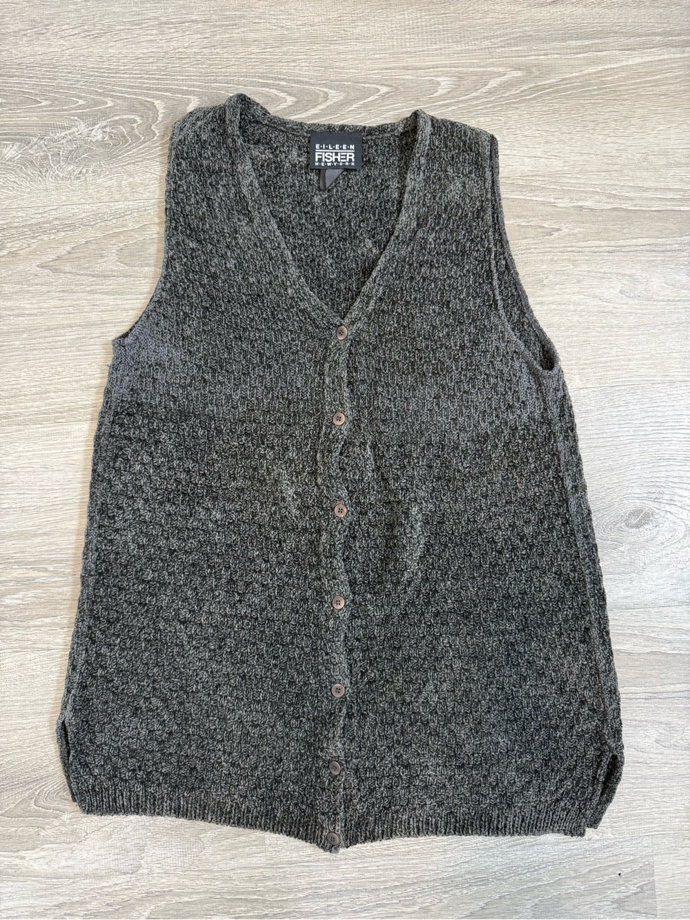Eileen Fisher Chenille Vest - Grandma Cottage charcoal gray knit button-front